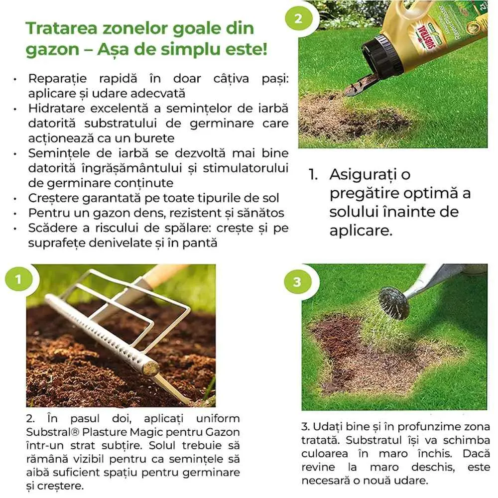 Reparare gazon Substral Plastura Magica 3 1, 3 kg, cu seminte gazon substrat si ingrasamant pentru zone goale