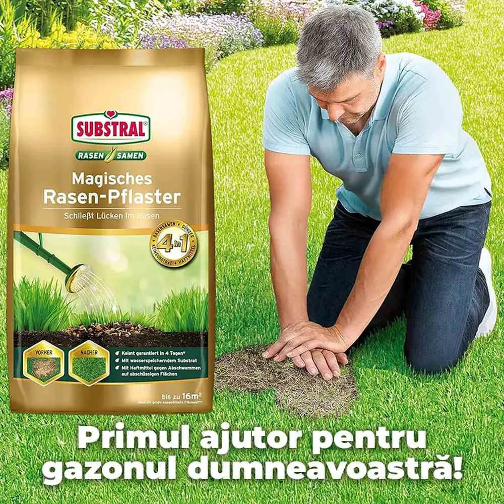 Reparare gazon Substral Plastura Magica 3 1, 3 kg, cu seminte gazon substrat si ingrasamant pentru zone goale