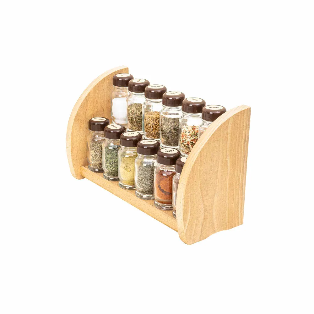 Set 12 sticle condimente cu suport din lemn, 30x18x12cm, Z-TOOLS / EXT9958