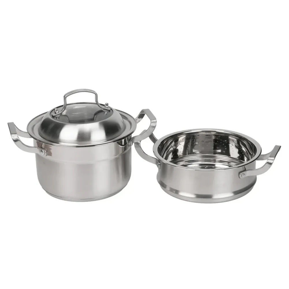 Set de gatit sub aburi, Inox, Naimeed D6719, 3 piese, oala 24x22 cm, strecuratoare, capac