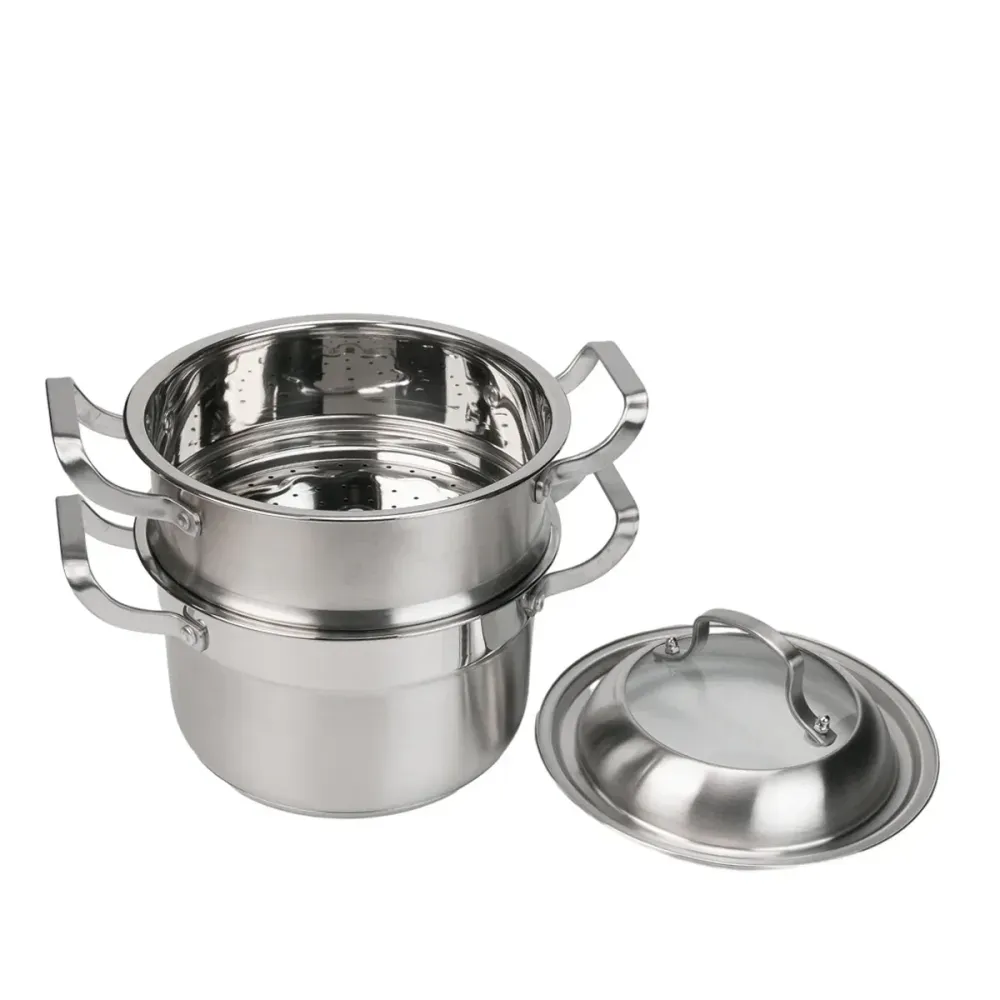 Set de gatit sub aburi, Inox, Naimeed D6720, 3 piese, oala 26x24 cm, strecuratoare, capac