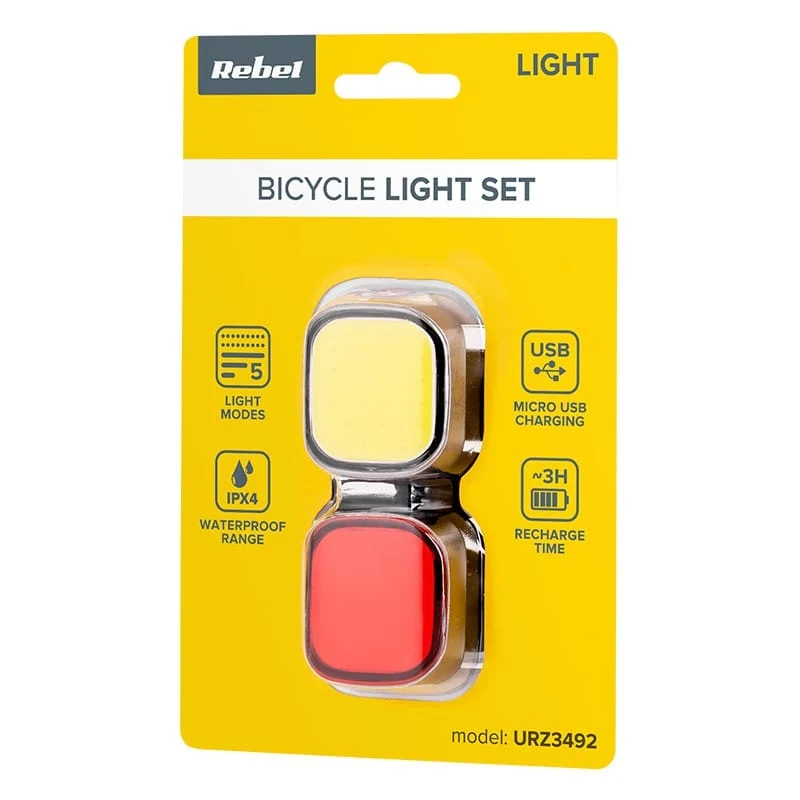 Set lumini bicicleta Rebel URZ3492 | 300mAh, 3.7V, Alb, LED