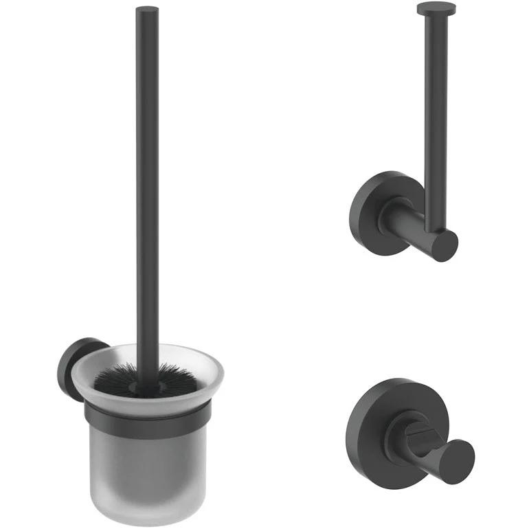 Ideal Standard IOM Set accesorii 3 1 (perie WC cu suport, agatatoare si rezerva hartie WC), negru mat (silk black)