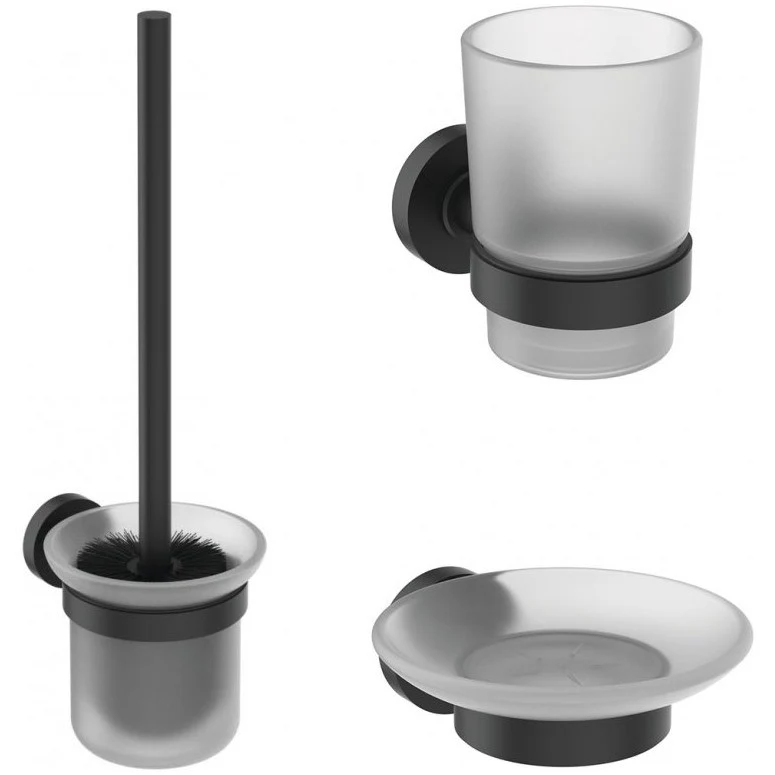 Ideal Standard IOM Set accesorii 3 1 (perie WC cu suport, pahar si savoniera), negru mat (silk black)