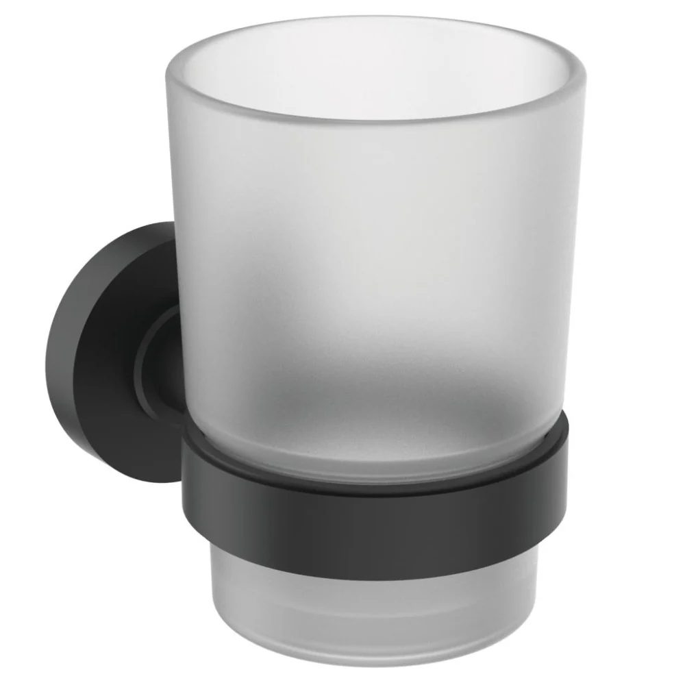 Ideal Standard IOM Set accesorii 3 1 (perie WC cu suport, pahar si savoniera), negru mat (silk black)