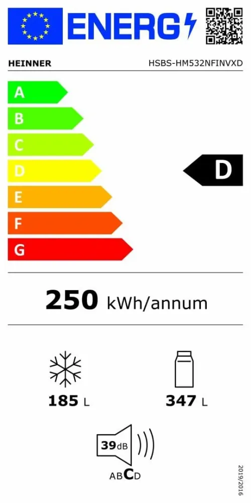 Side Side Heinner HSBS-HM532NFINVXD | 527L, No Frost, Clasa F, Inox