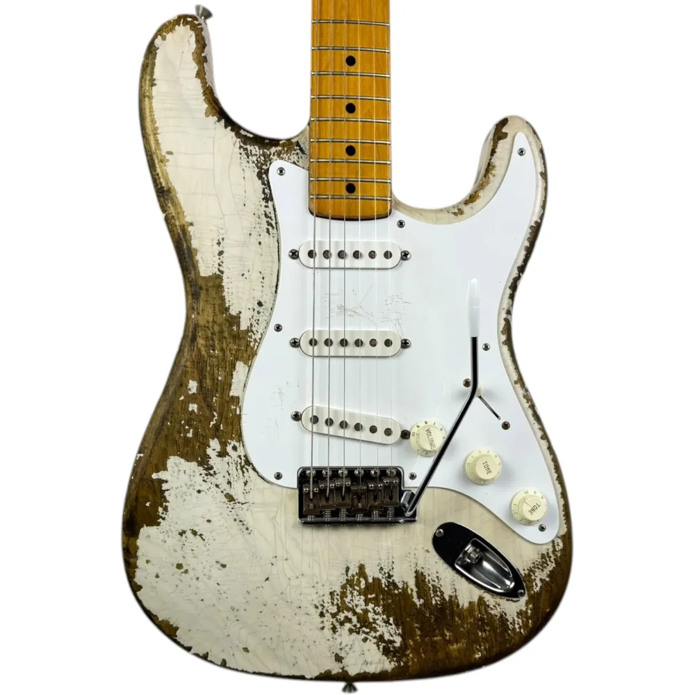 Fender MJT 50s Reissue Stratocaster - Alb Vintage - Uzură Intensă