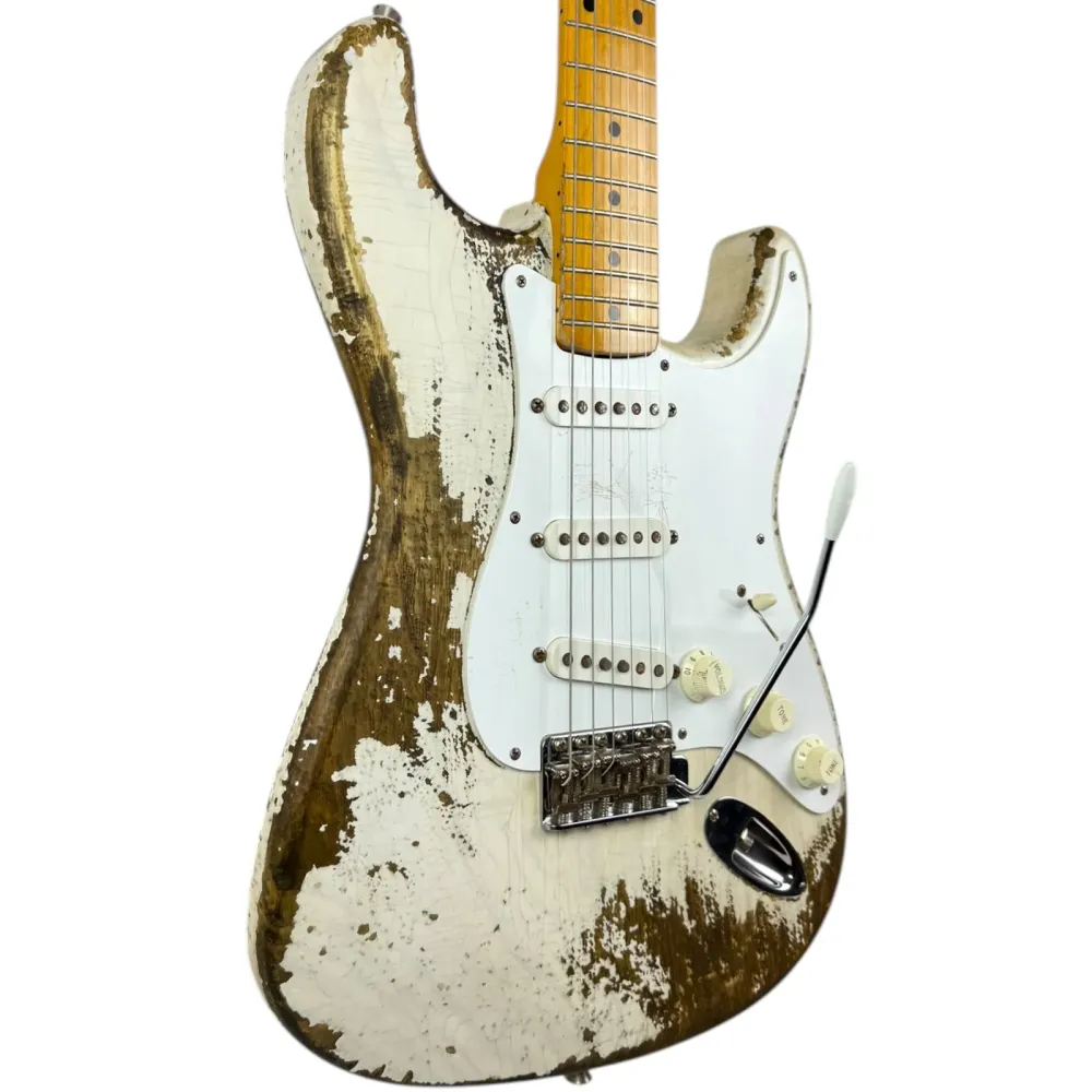 Fender MJT 50s Reissue Stratocaster - Alb Vintage - Uzură Intensă