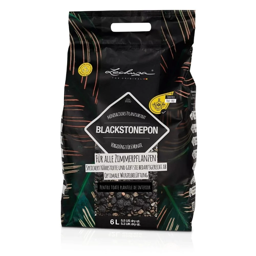 Substrat Mineral LECHUZA Blackstonepon 6 l, 100% fara turba, culoare neagra deosebita, cu ingrediente naturale
