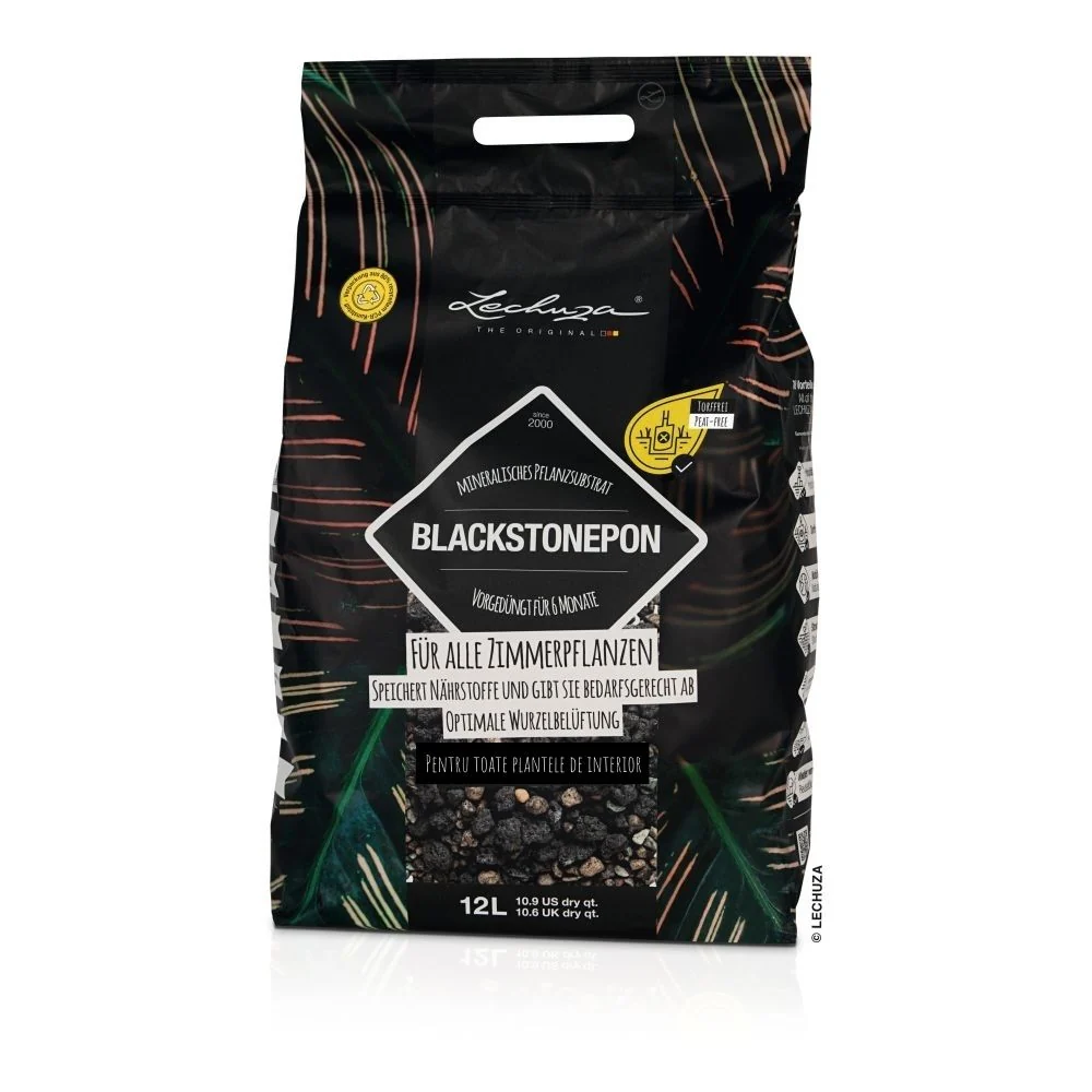 Substrat Mineral LECHUZA Blackstonepon 12 l, 100% fara turba, culoare neagra deosebita, cu ingrediente naturale