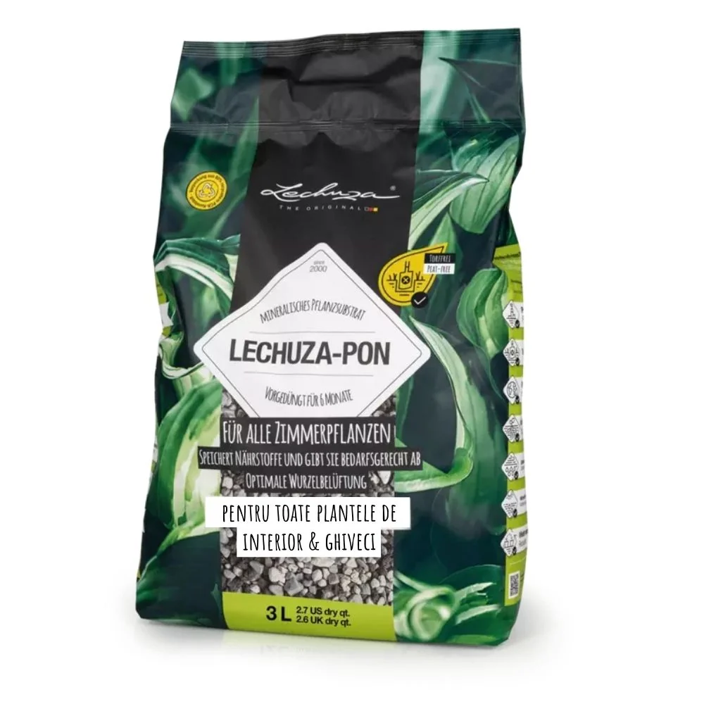 Substrat Mineral LECHUZA Lechuza-pon 3 l, pentru toate plantele de interior si de ghiveci, 100% fara turba, cu ingrediente...