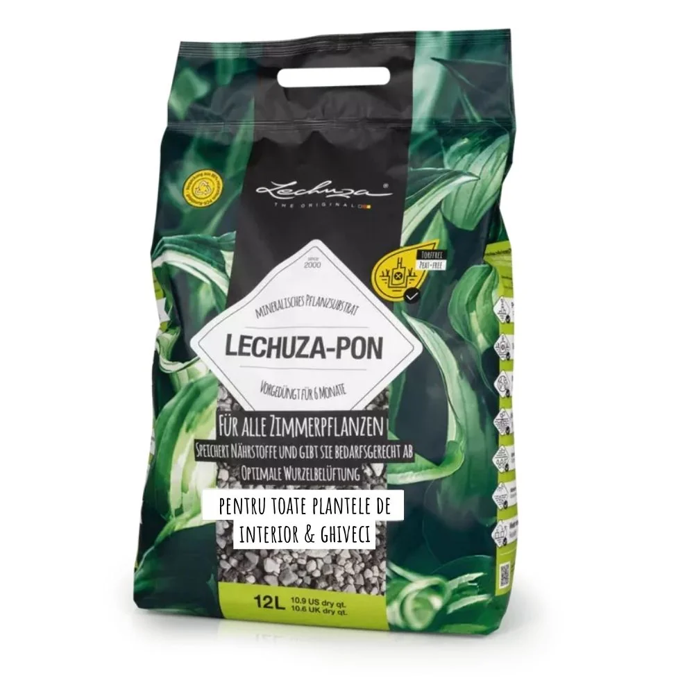Substrat Mineral LECHUZA Lechuza-pon 12 l, pentru toate plantele de interior si de ghiveci, 100% fara turba, cu ingredient...