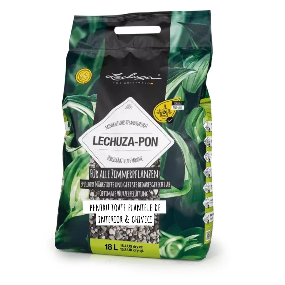 Substrat Mineral LECHUZA Lechuza-pon 18 l, pentru toate plantele de interior si de ghiveci, 100% fara turba, cu ingredient...