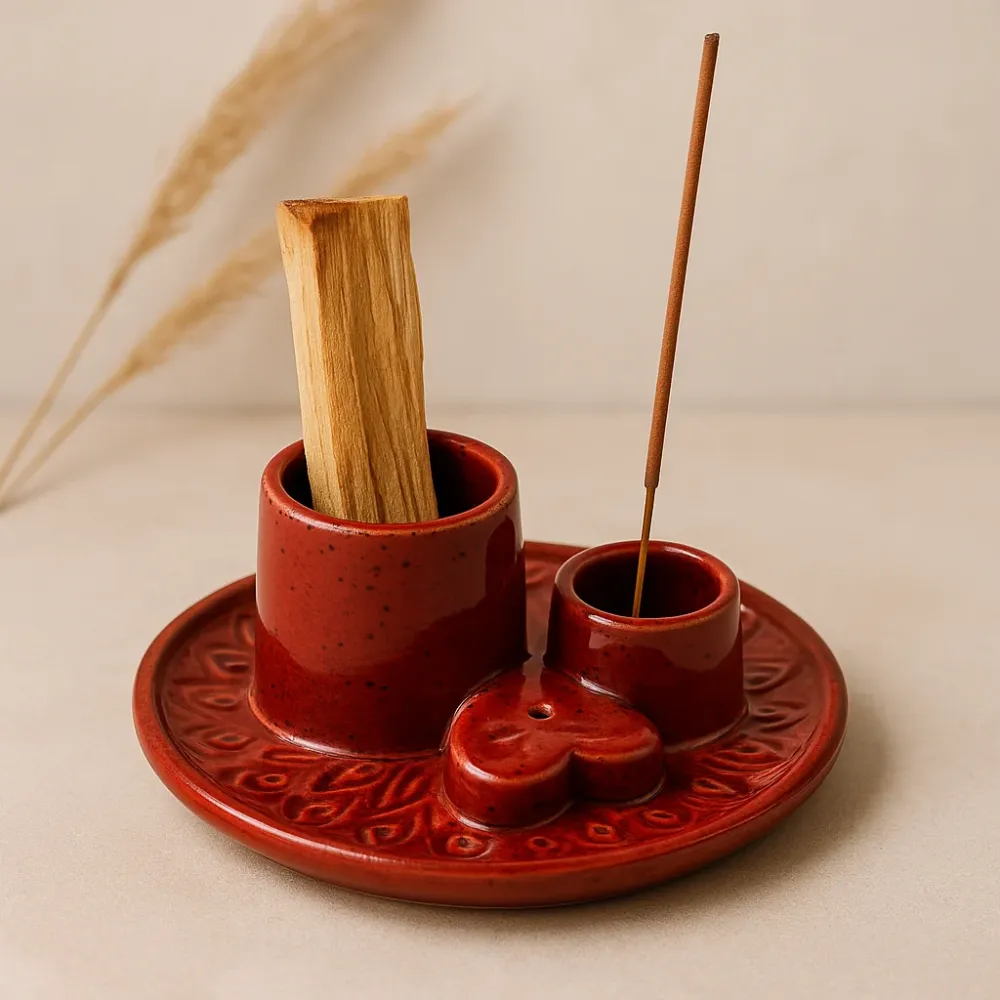 Suport ceramic pentru Palo Santo și tămâie Mandala Roșie