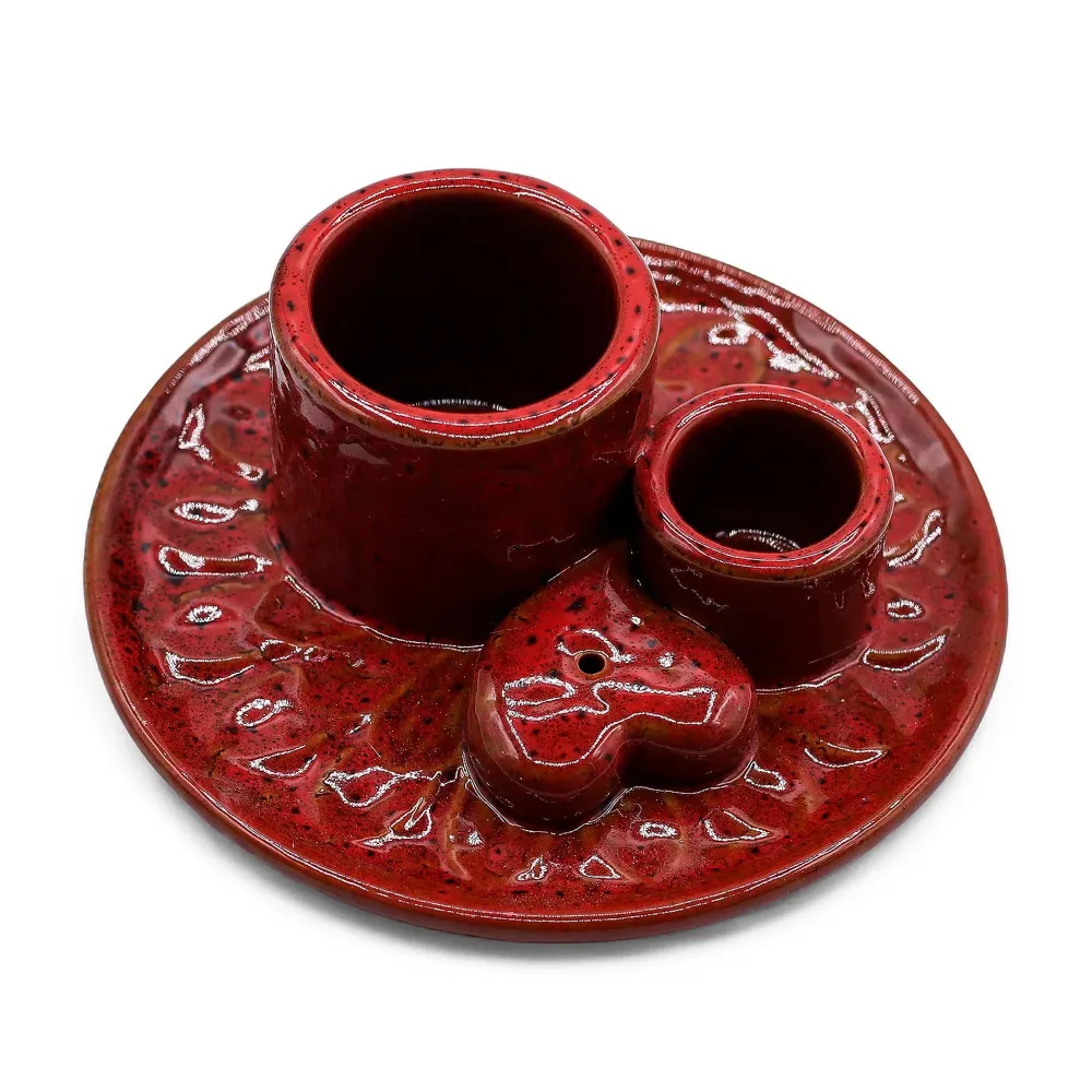 Suport ceramic pentru Palo Santo și tămâie Mandala Roșie