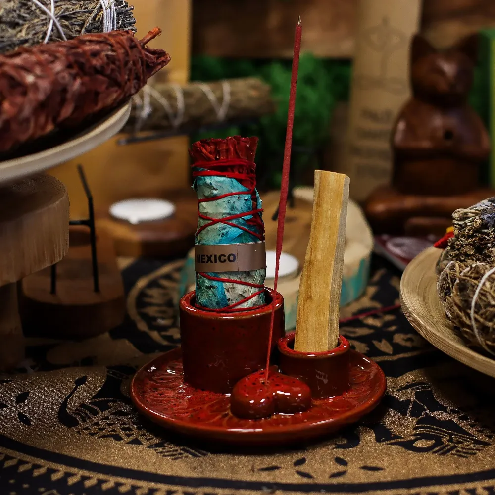 Suport ceramic pentru Palo Santo și tămâie Mandala Roșie
