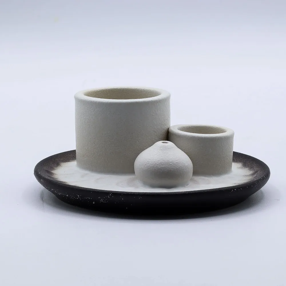 Suport ceramic pentru tămâie Palo Santo, alb-gri