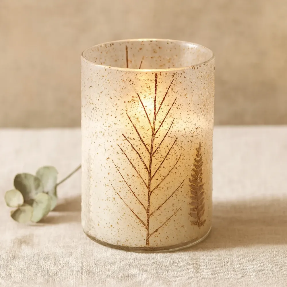 Suport pentru lumânare din sticlă botanică cu pete aurii Pino 19x11cm