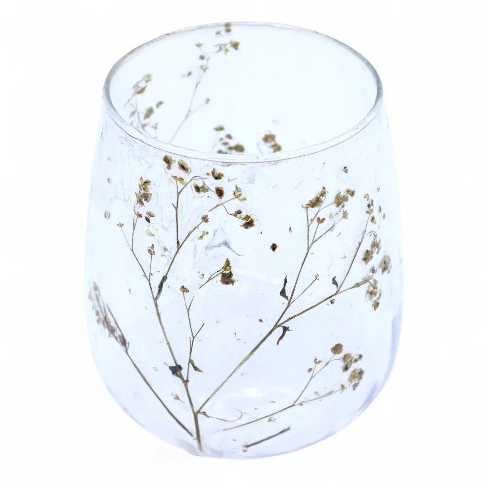 Suport pentru lumânare din sticlă reciclată presată cu flori 12x11cm