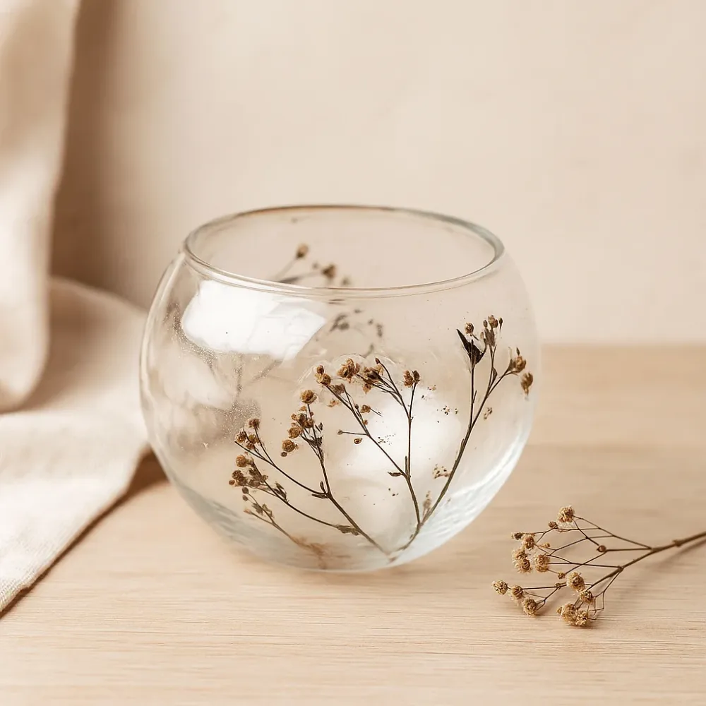 Suport pentru lumânare tip bol cu lumânare tealight din rășă Baby’s Breath 8x10cm