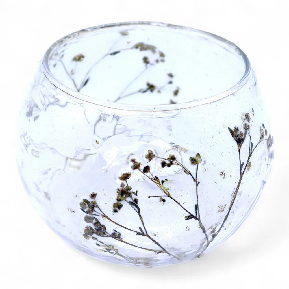 Suport pentru lumânare tip bol cu lumânare tealight din rășă Baby’s Breath 8x10cm