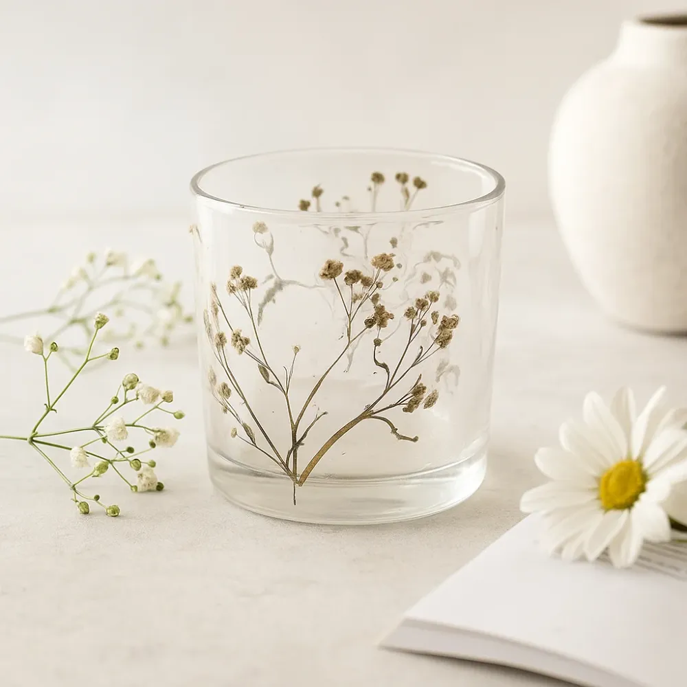 Suport pentru lumânare tip tealight din sticlă reciclată Baby's Breath 8x8cm