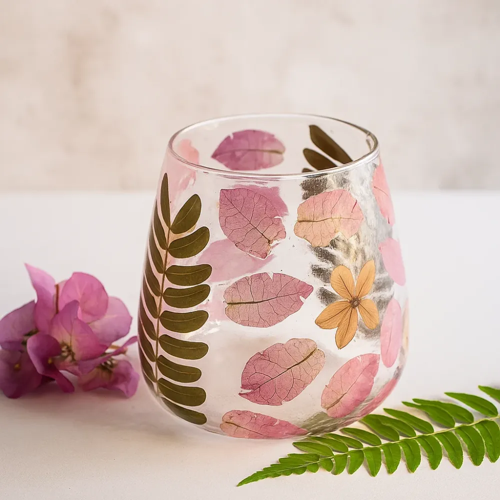 Suport pentru lumânare tip tealight din sticlă reciclată botanică, vază 12x11cm