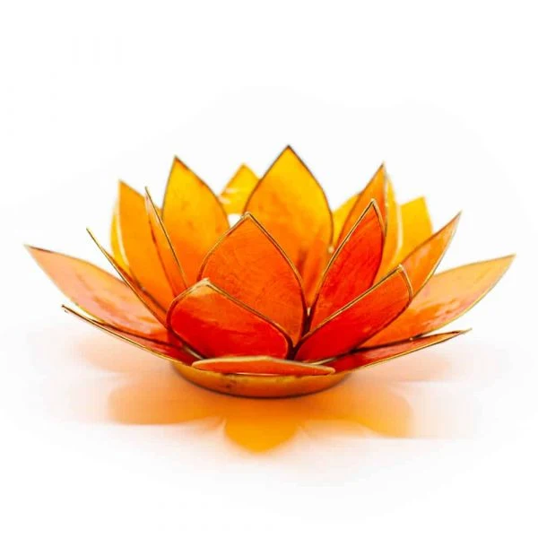 Suport lumanare portocaliu floare lotus din Philippine cu cochilii Capiz