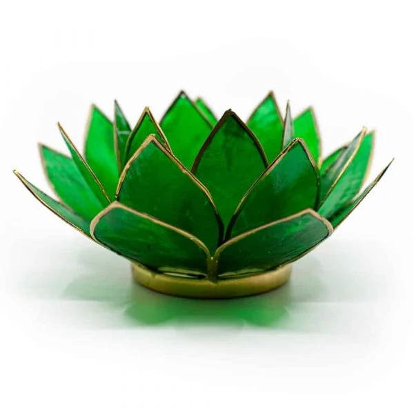 Suport lumanare verde floare lotus din Philippine cu cochilii Capiz