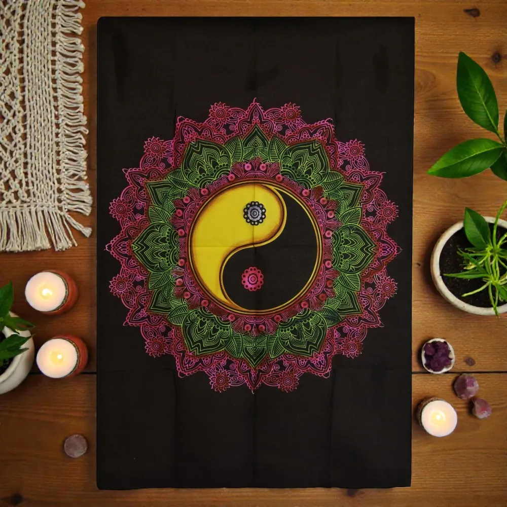 Artă de perete din bumbac (70x110cm) - Mandala Ying & Yang