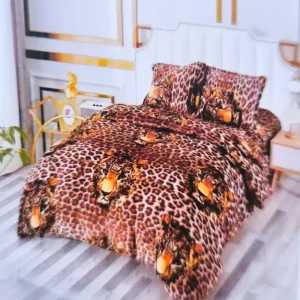 Lenjerie de Pat Cocolino 4 Piese – Sky Home – Model Leopard Animal Print – Cu Cearceaf cu Elastic