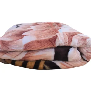 Patura Dubla Groasa – 200x230 cm – Model Floral si Dungi Maro-Bej – Calduroasa si Eleganta