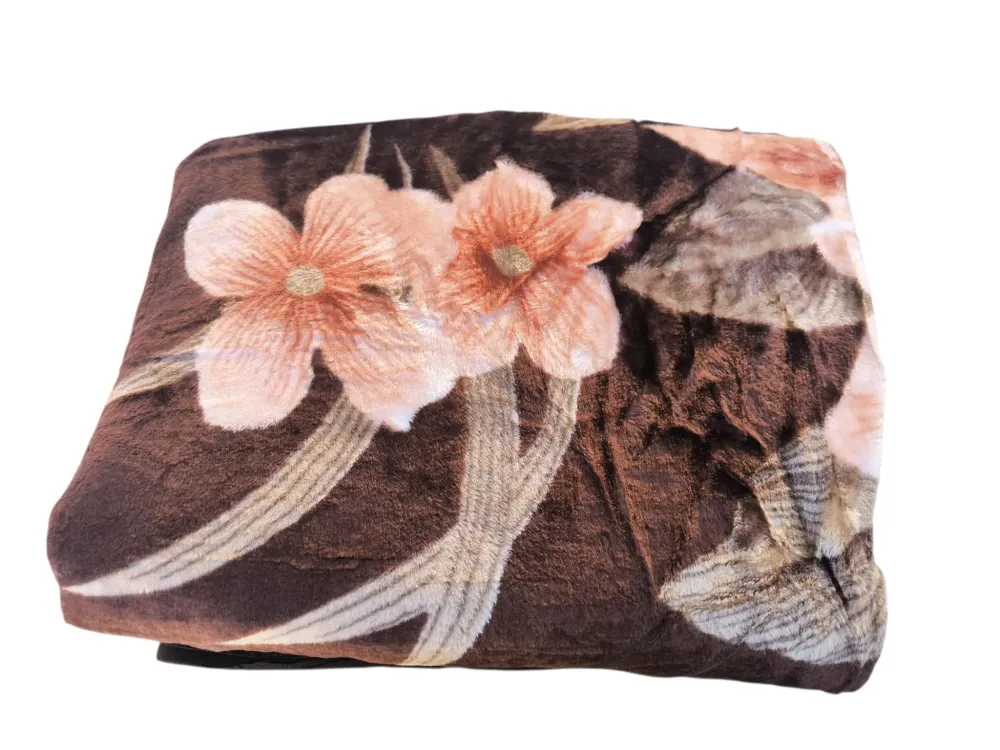 Patura Dubla Groasa – 200x230 cm – Model Floral Bej-Maro – Moale si Calduroasa