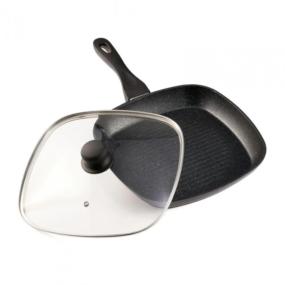 Tigaie Grill Heinner HR-BET-ROCA28G | 28cm, Aluminiu, Capac Inclus, Black Sand