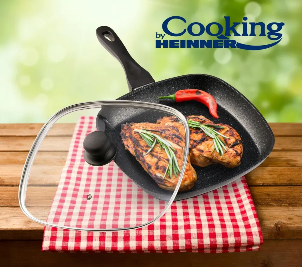 Tigaie Grill Heinner HR-BET-ROCA28G | 28cm, Aluminiu, Capac Inclus, Black Sand