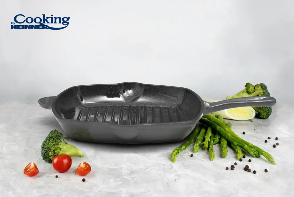 Tigaie Grill Heinner HR-ZVC-G26 | Fonta Emailata, 26.5cm, Marble Grey