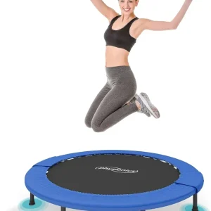 Trambulina fitness, pentru interior si exterior, pliabila, capacitate suportata 100 kg, Ø 122 cm, negru/albastru