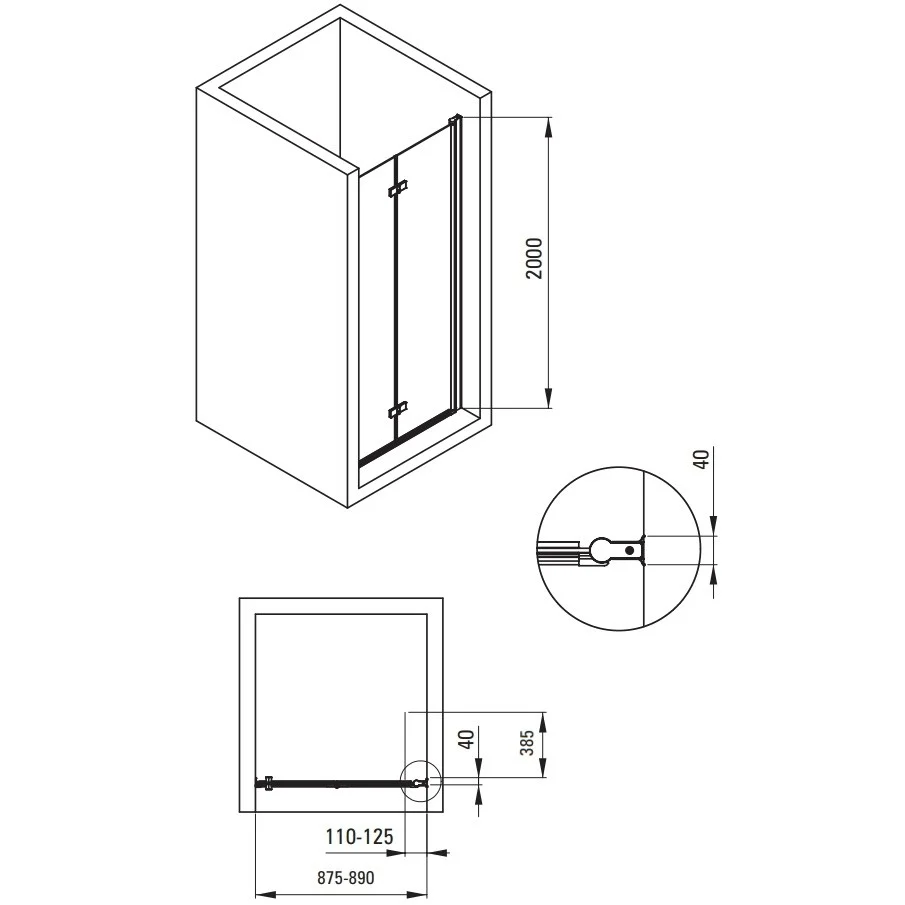 Usa dus plianta Deante Kerria Plus 90xH200 cm, montaj nisa, profil crom