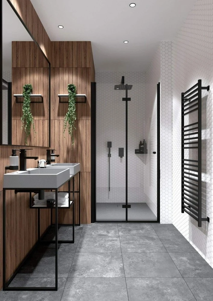 Usa dus plianta Deante Kerria Plus 90xH200 cm, montaj nisa, profil negru