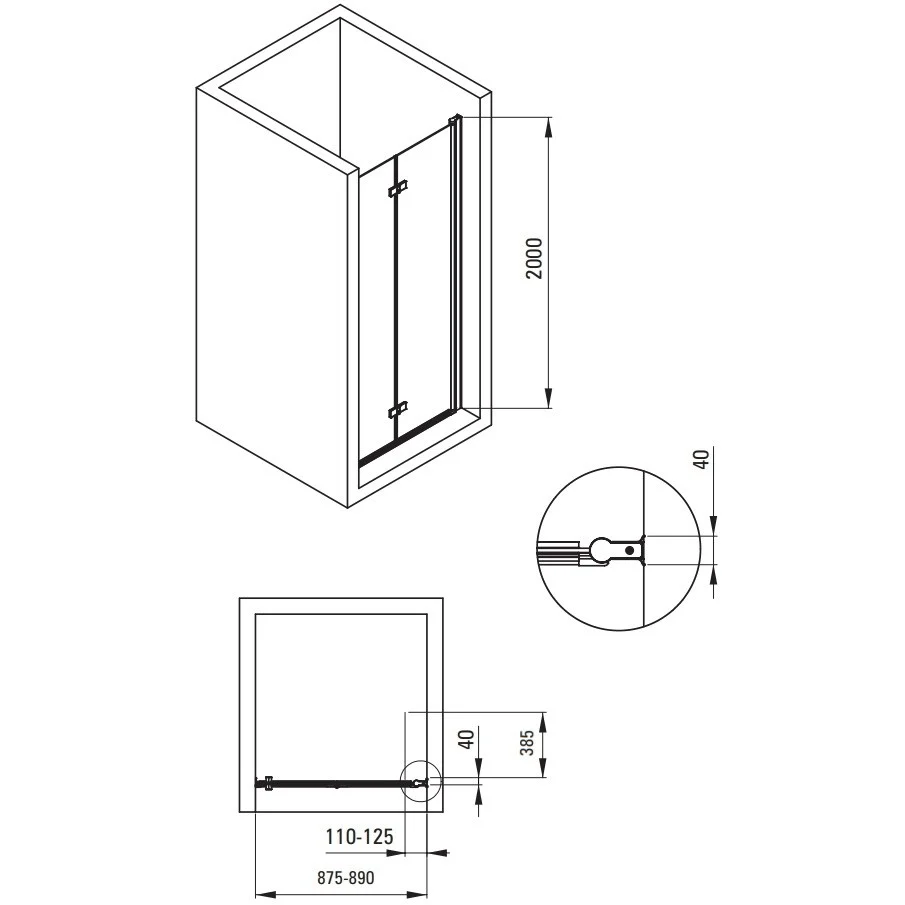 Usa dus plianta Deante Kerria Plus 90xH200 cm, montaj nisa, profil negru