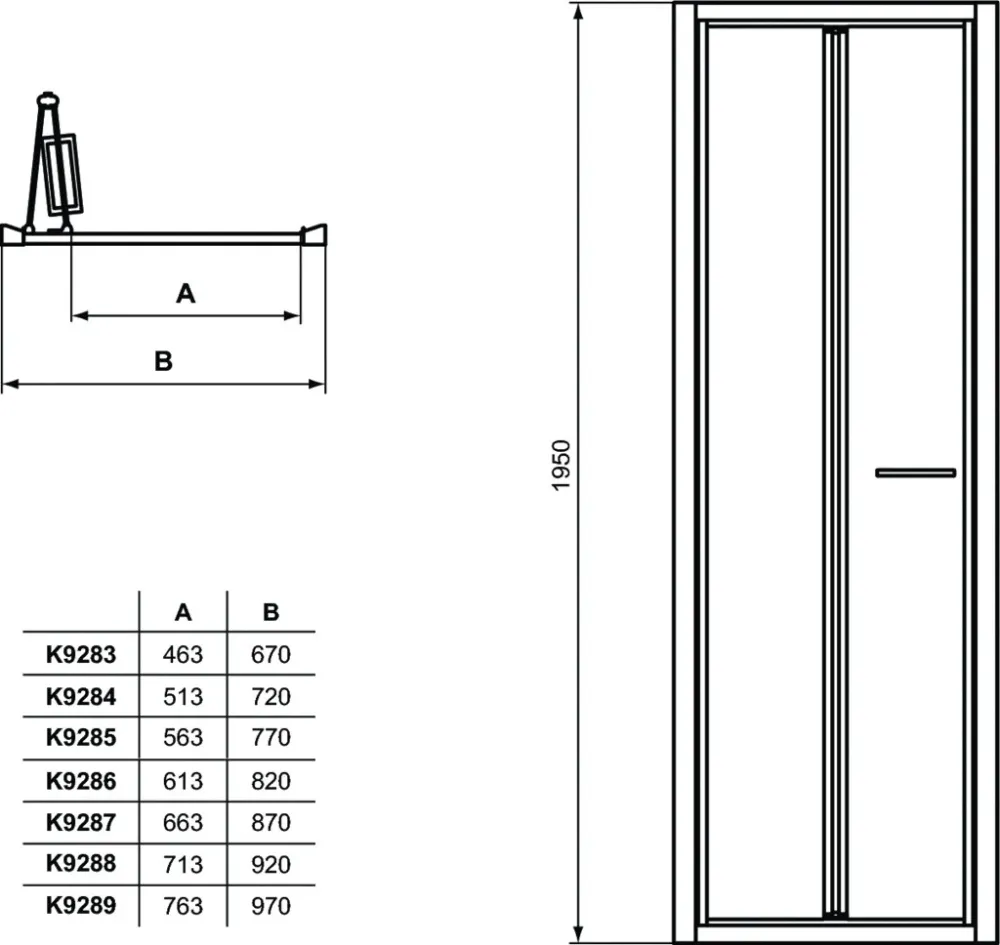 Usa dus plianta Ideal Standard Connect 2 95xH195 cm, montaj nisa