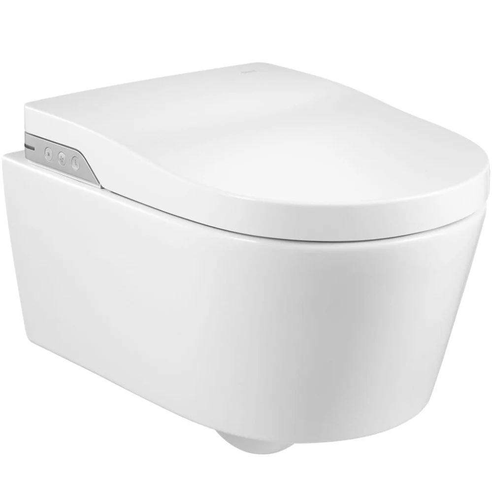 Set Vas WC cu bideu electronic suspendat cu capac soft close automat si telecomanda Roca Inspira -Wash Rimless 39x56 cm ev...