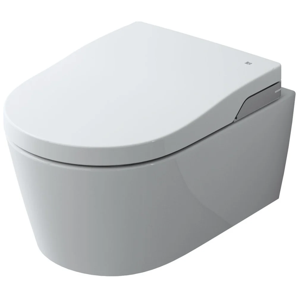 Set Vas WC cu bideu electronic suspendat cu capac soft close automat si telecomanda Roca Inspira -Wash Rimless 39x56 cm ev...