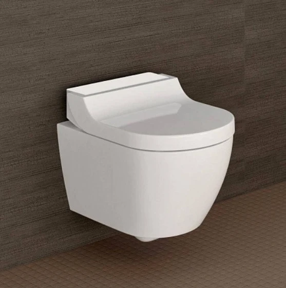 Set Vas WC cu bideu electronic suspendat cu capac soft close Geberit AquaClean Tuma Classic Rimless 36x55 cm evacuare oriz...