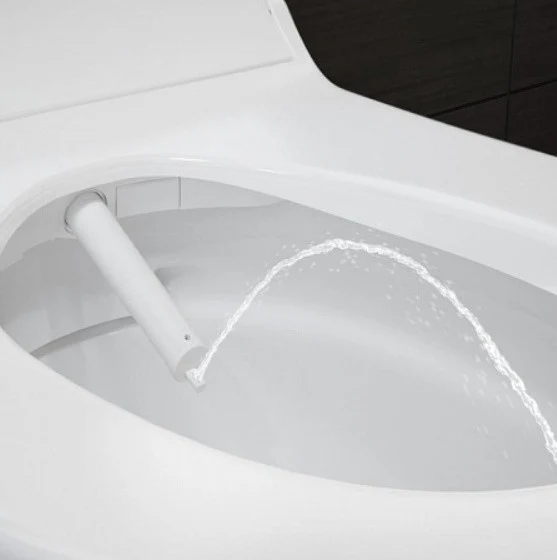 Set Vas WC cu bideu electronic suspendat cu capac soft close Geberit AquaClean Tuma Classic Rimless 36x55 cm evacuare oriz...
