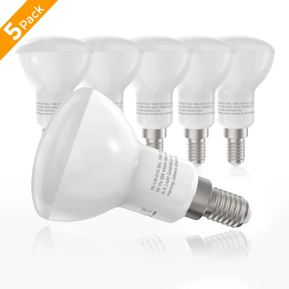 Set 5 becuri LED BKLicht E14 cu lumina calda, 6W