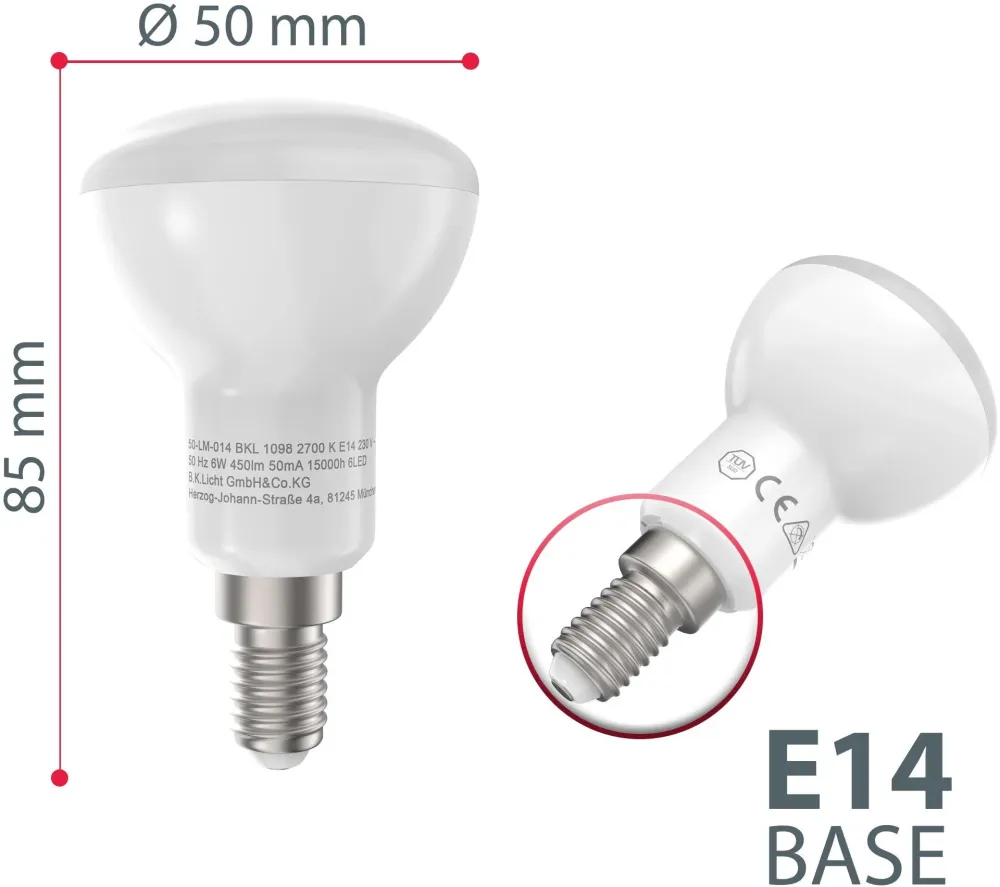 Set 5 becuri LED BKLicht E14 cu lumina calda, 6W